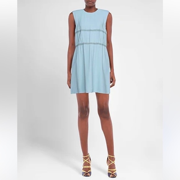 Chloe Gorgeous Shady Blue Crepe Sleeveless Dress Brand New Size 2 - Picture 10 of 16